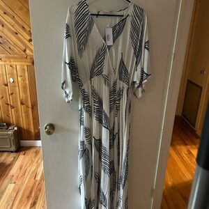 Baltic Born White and Navy Leaf Maxi Dress